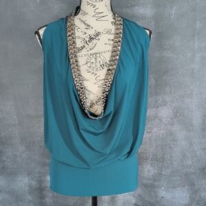 Moda International Teal Beaded Cowl Neck Camisole
